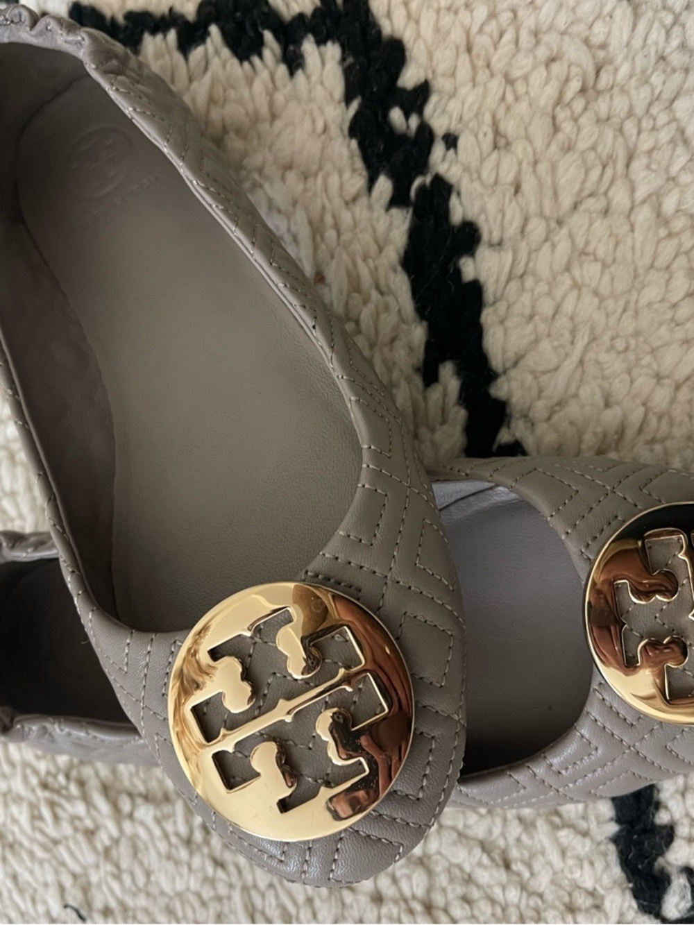 Tory Burch Taupe Quilted Logo Ballet Flats with Gold Emblem - Picture 4 of 7